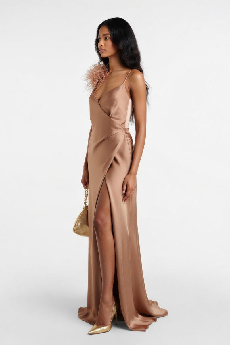 Backless Satin Wrap Dress — side view