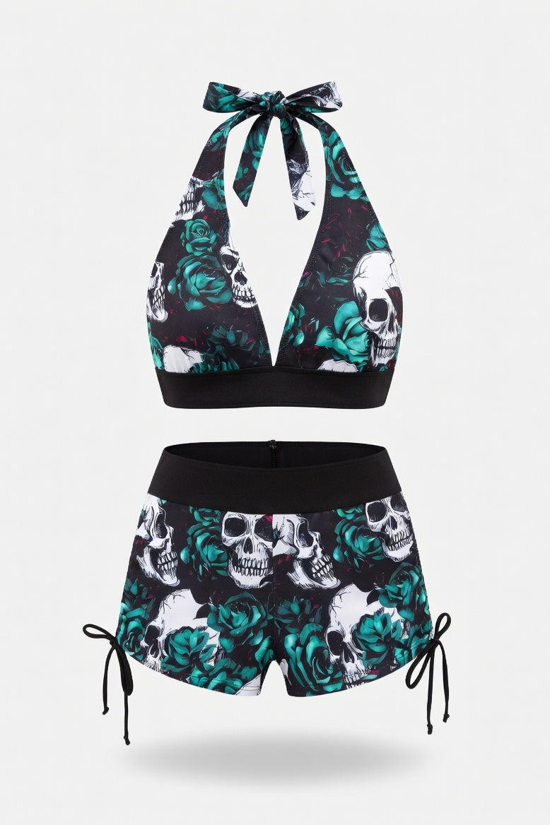 Skull Print One-Piece Swimsuit — White