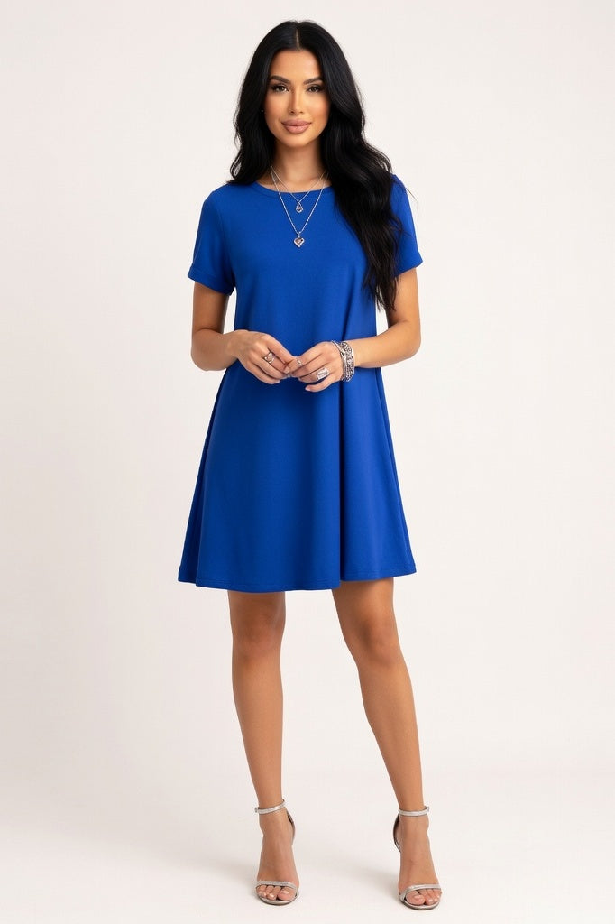 Short Sleeve Mini Dress — Blue