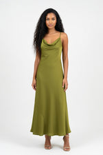 Satin Mini Dress — Olive Green