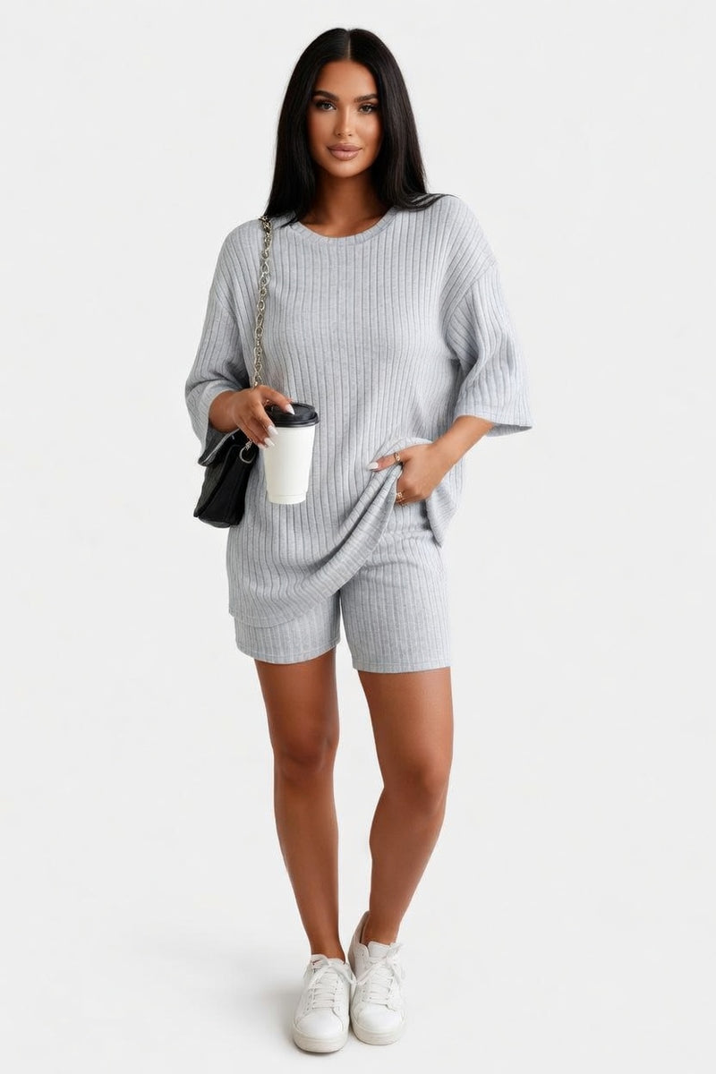 Round Neck Shorts Co-Ord Set — front view