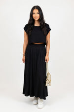 Crop Top & Pleated Midi Skirt Co-ord — Navy Blue