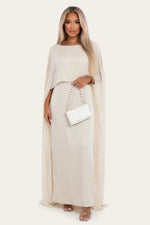 Mesh Panel Satin Dress — Cream White