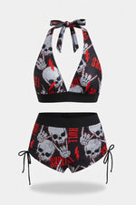 Skull Print One-Piece Swimsuit — Black Red Skull