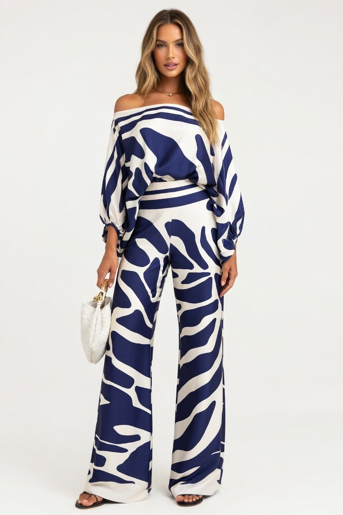 Off-Shoulder Co-ord Set — Blue Brown Gradient