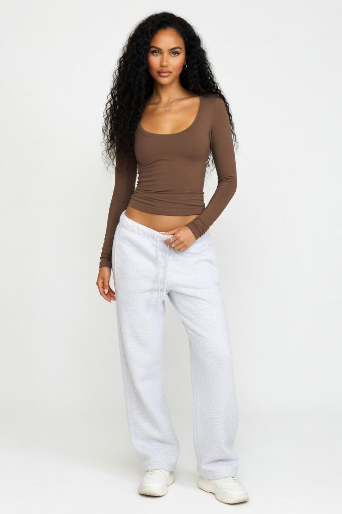Viscose Long Sleeve Bodycon Top — Coffee Brown