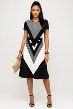 Printed Mini Dress with Belt — Black