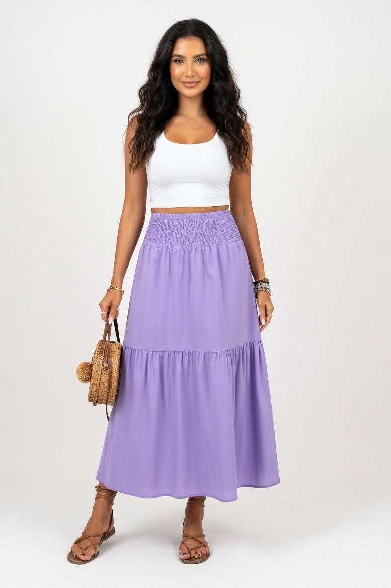 Floral A-Line Midi Skirt — Light Purple