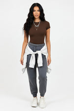 Ribbed Off-Shoulder Top — Coffee Brown