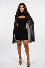 Pearl Chiffon Cape Dress — front view