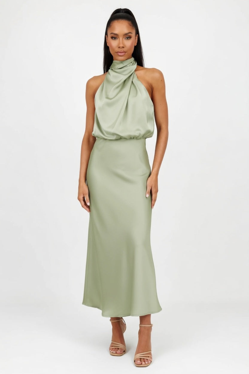 Satin Slip Dress — Light Green