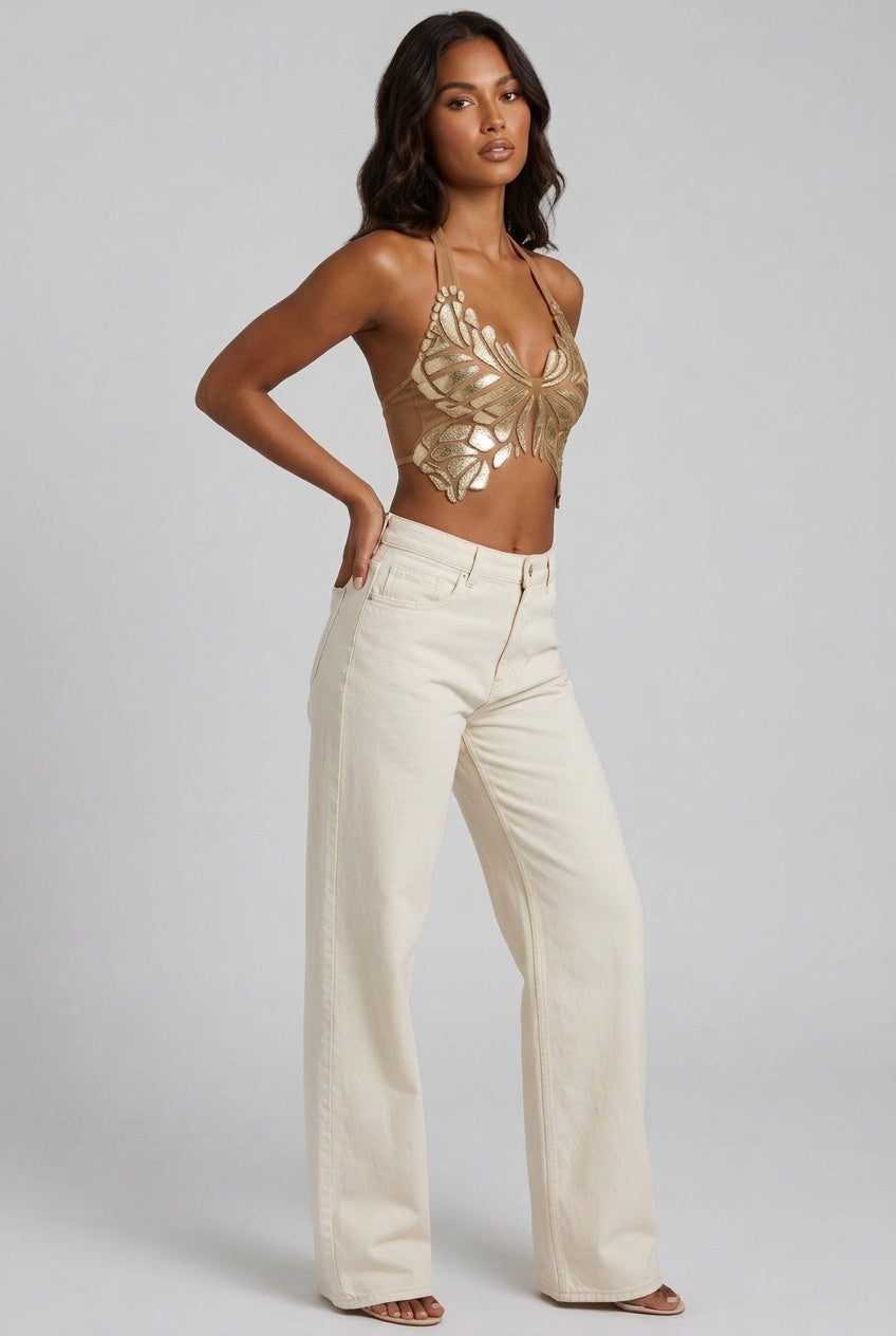 Butterfly Print V-Neck Cropped Cami — One size — Front