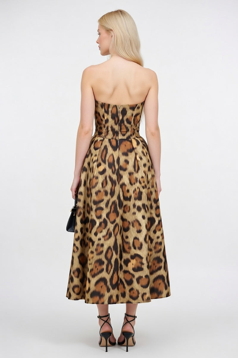 Leopard Print Halter Mini Dress — back view