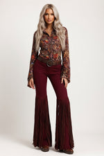 Suede Tassel Trousers — Burgundy