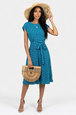 Polka Dot Pleated Dress — Colourful Blue