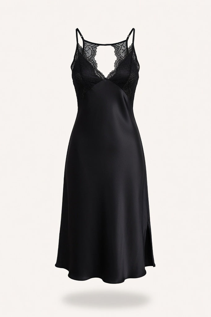 Lace Slip Nightgown — Black