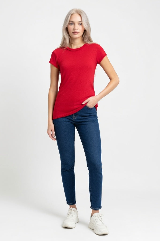 Slub Cotton Crew Neck Tee — Red
