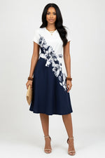Printed Mini Dress with Belt — Navy Blue