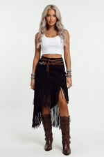 Tassel Suede-Effect Skirt — Black