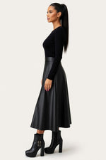 High Waist PU Leather Midi Skirt — side view