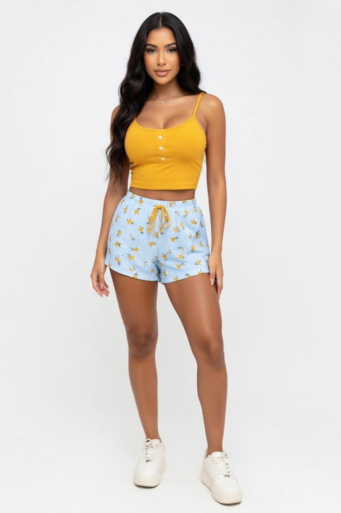 Floral Cami & Shorts Set — Earth Yellow