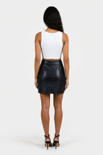 Faux Leather Mini Skirt — back view