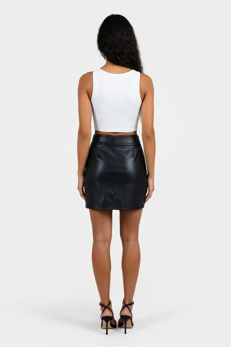 Faux Leather Mini Skirt — back view