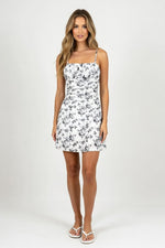 Halter Floral Mini Dress — Lead Grey