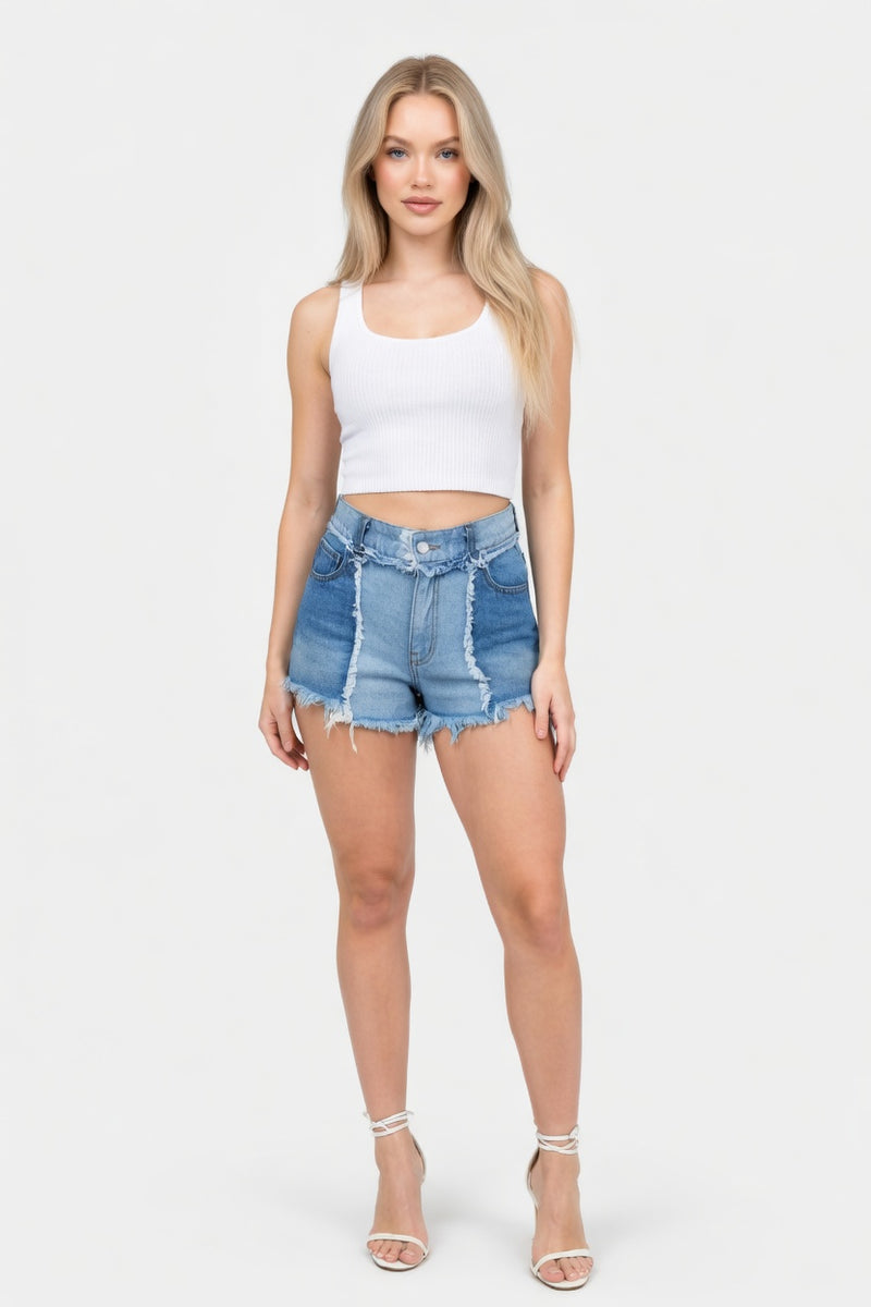 Tassel Trim Denim Shorts — Navy