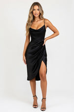 Satin Slip Dress — Black