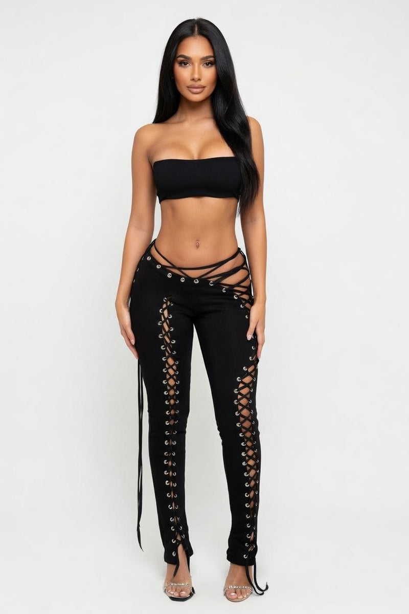 Lace-Up Vest and Trouser Co-Ord Set — front view