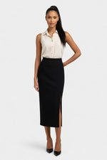 Stretch Midi Skirt with Side Slit — front view
