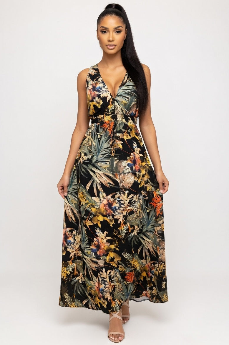 Open Back Print Dress — Black Print
