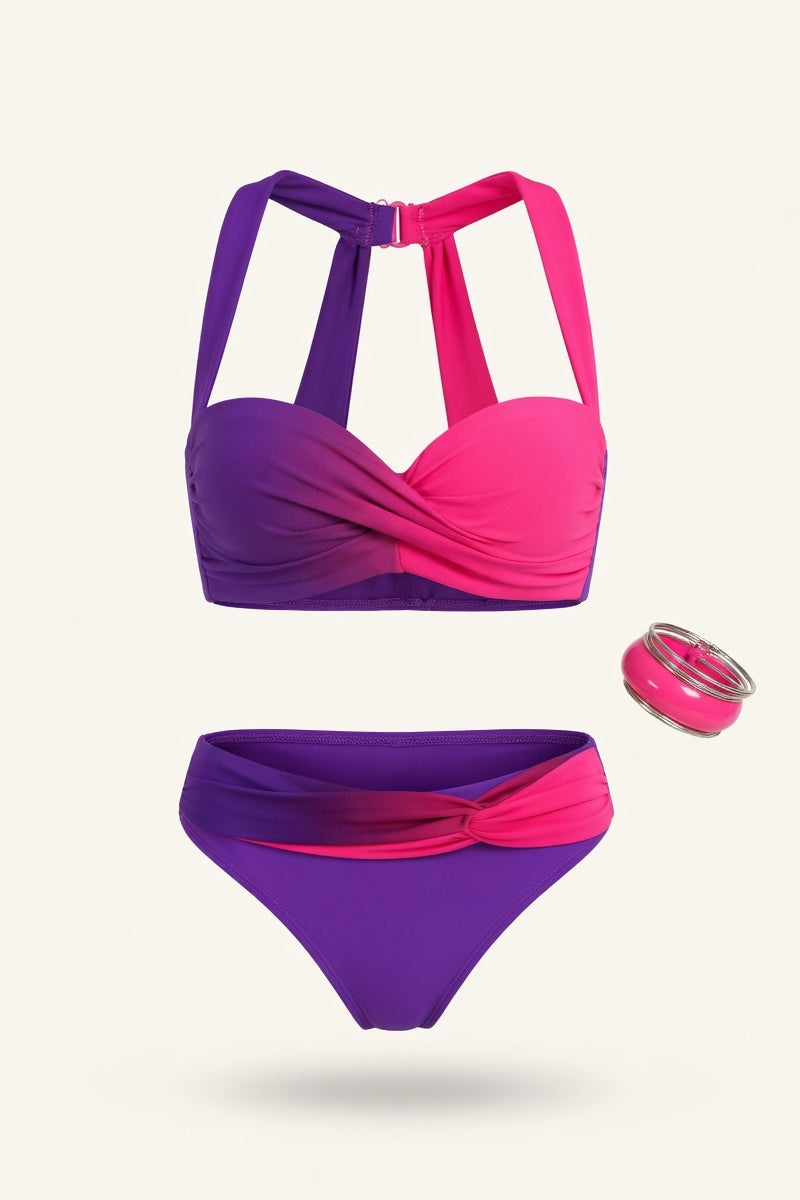 Gradient Twist Bandeau Bikini Set — Purple