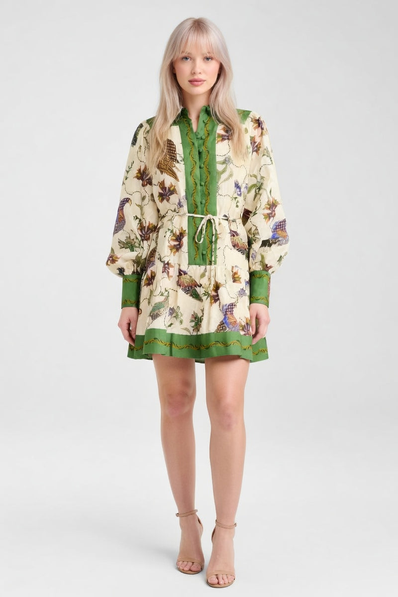 Lace-Up Print Dress — front view