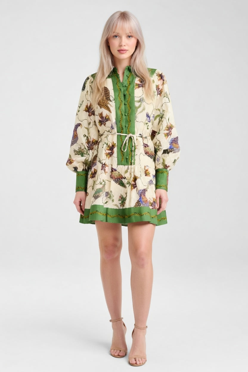 Lace-Up Print Dress — front view