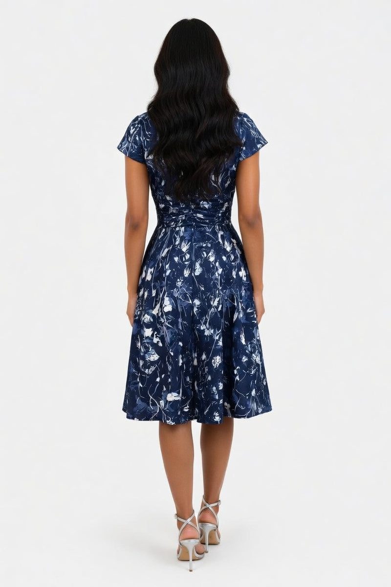 Printed Round Neck Pocket Dress — back view