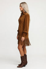 Suede V-Neck Mini Dress — side view