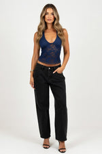 Lace Halter Top — Navy Blue