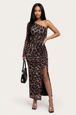 Off-Shoulder Leopard Print Bodycon Dress — front view