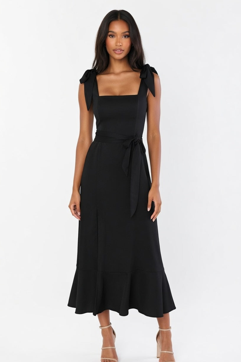 Lace-Up Ruffle Dress — Black