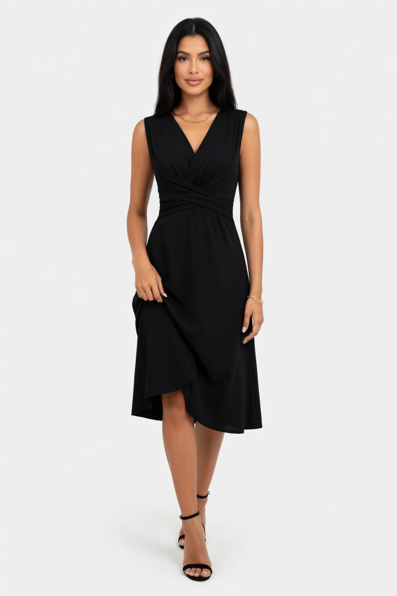 V-Neck Wrap Midi Dress — front view