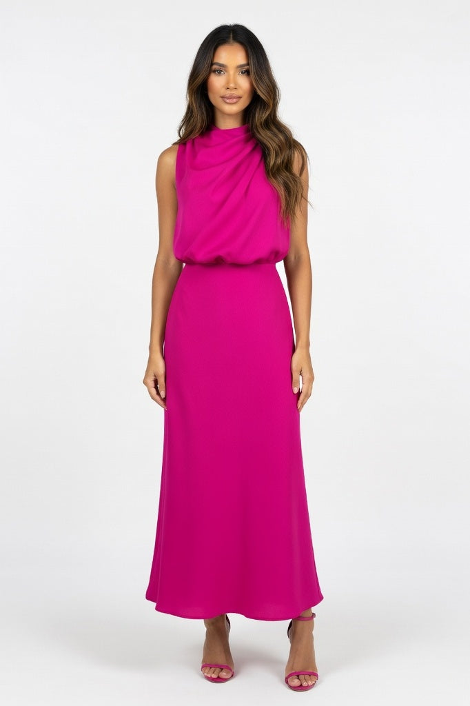Sleeveless Satin Dress — Rose Red