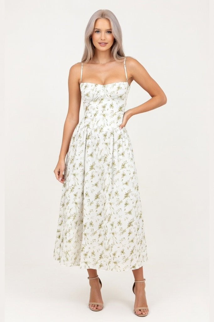 Cami Slip Dress — Green Floral Print