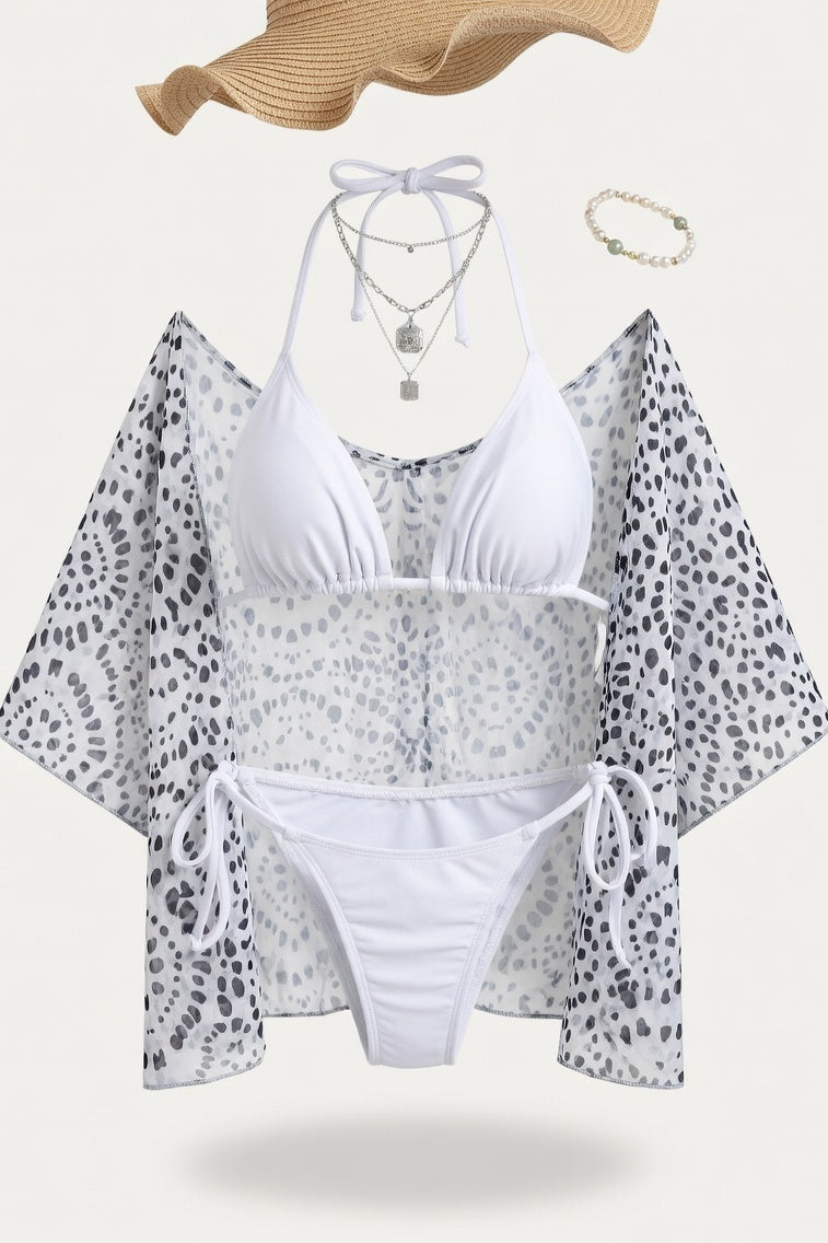 Dot Print Wrap Beach Dress — Black