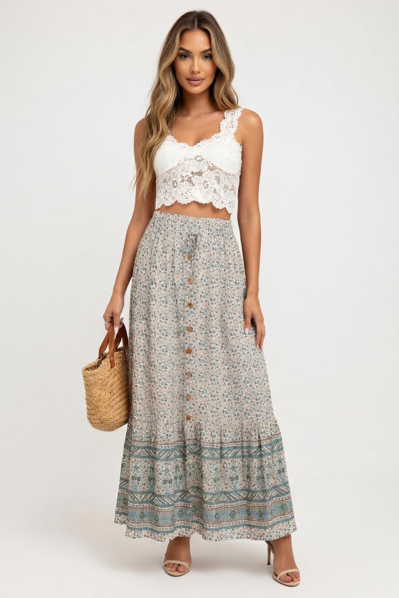 Cotton Front-Slit Maxi Skirt — front view