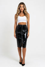 Glossy PU Leather Zip Mini Skirt — Front Zip Black