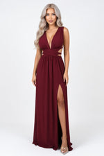 Ice Silk Slip Dress with Side Split — Dark Red