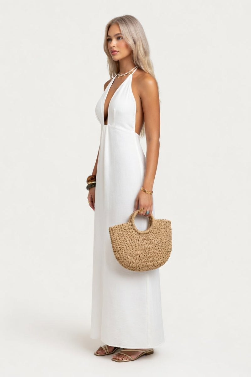 Halter Neck Deep V Backless Dress — side view