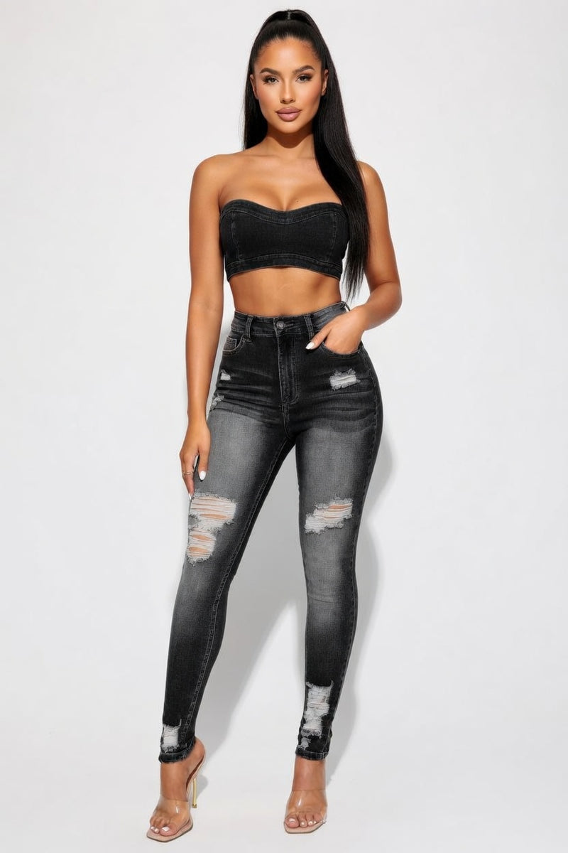 Distressed High Waist Denim — front view